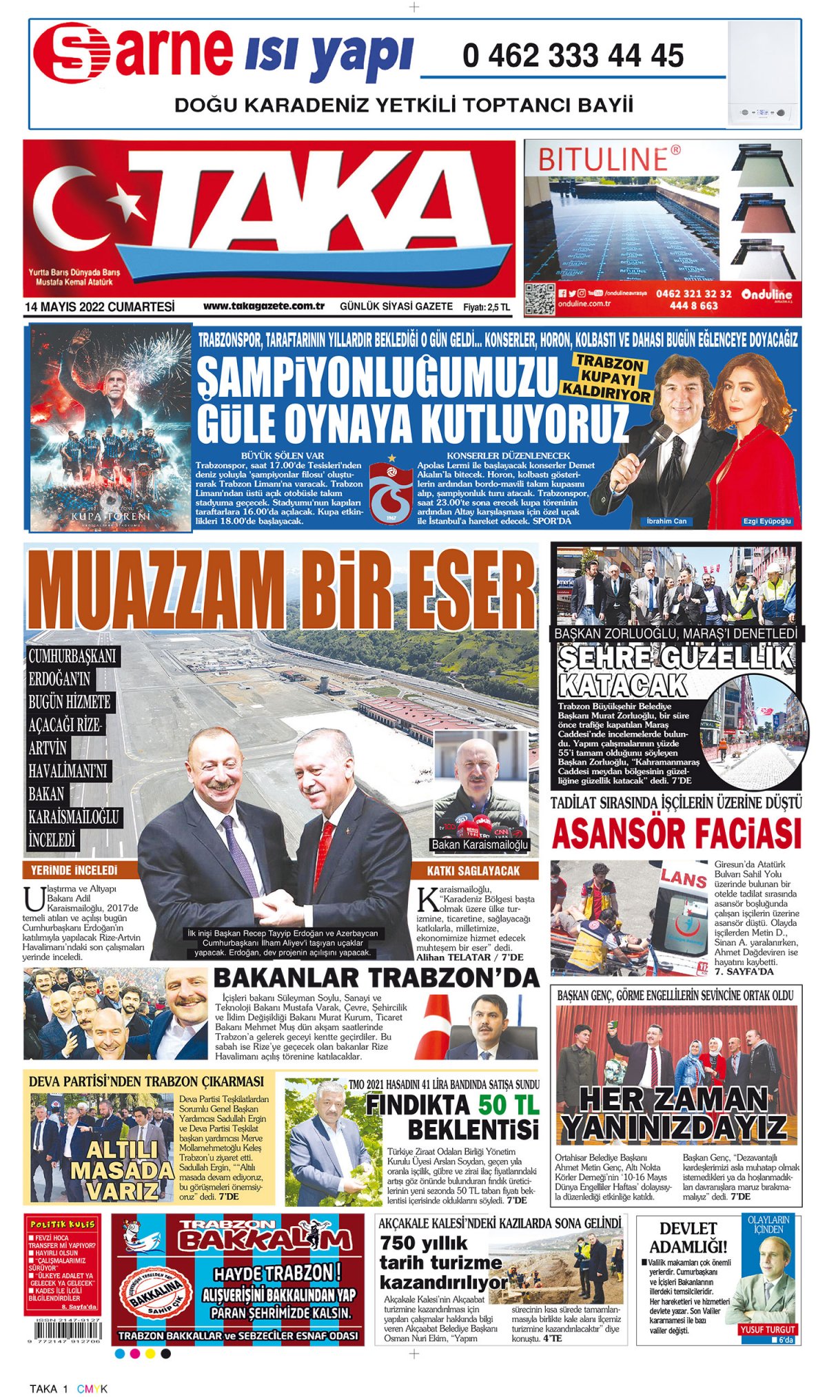 Taka Gazete - 14.05.2022 Manşeti
