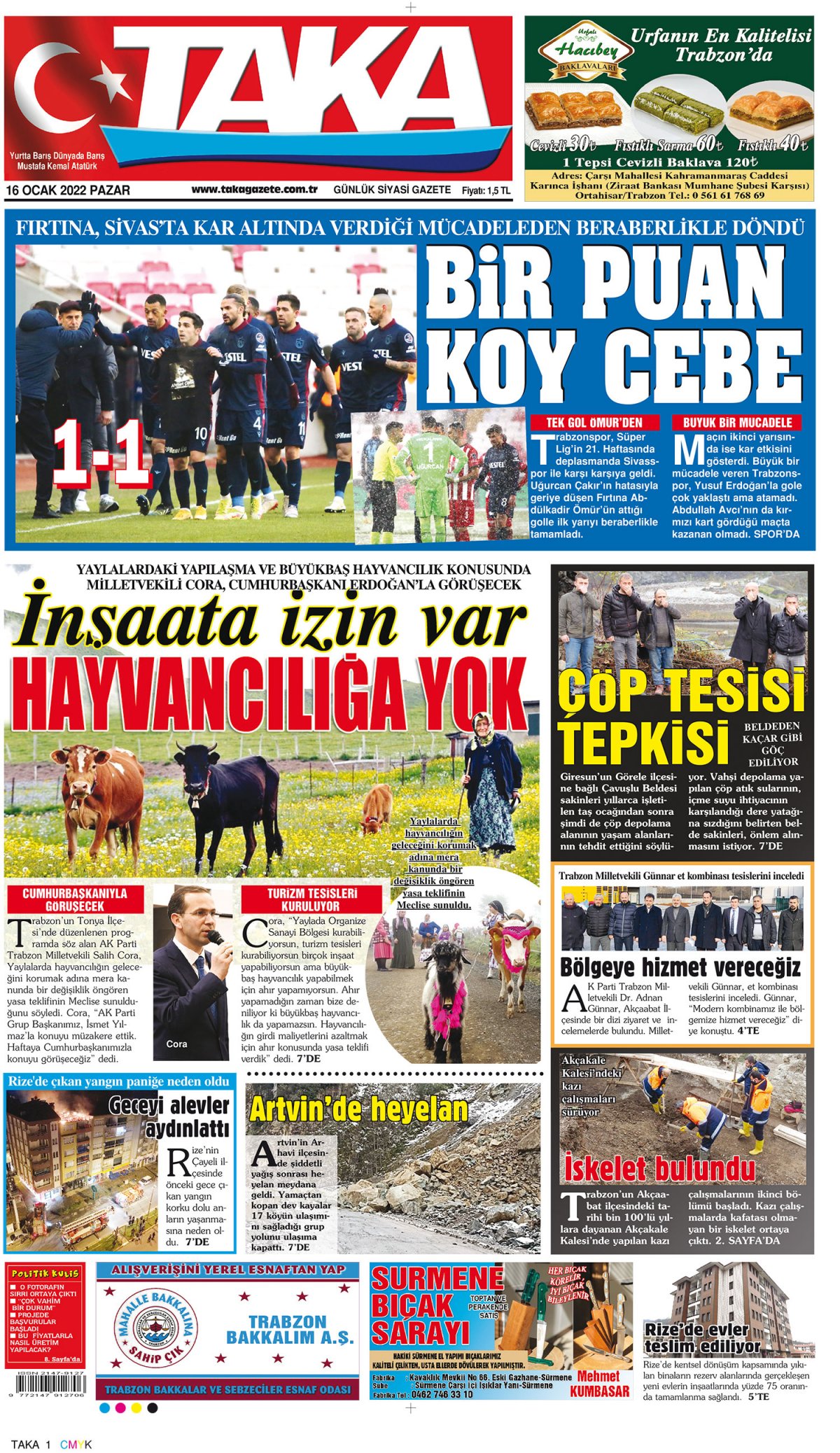 Taka Gazete - 16.01.2022 Manşeti