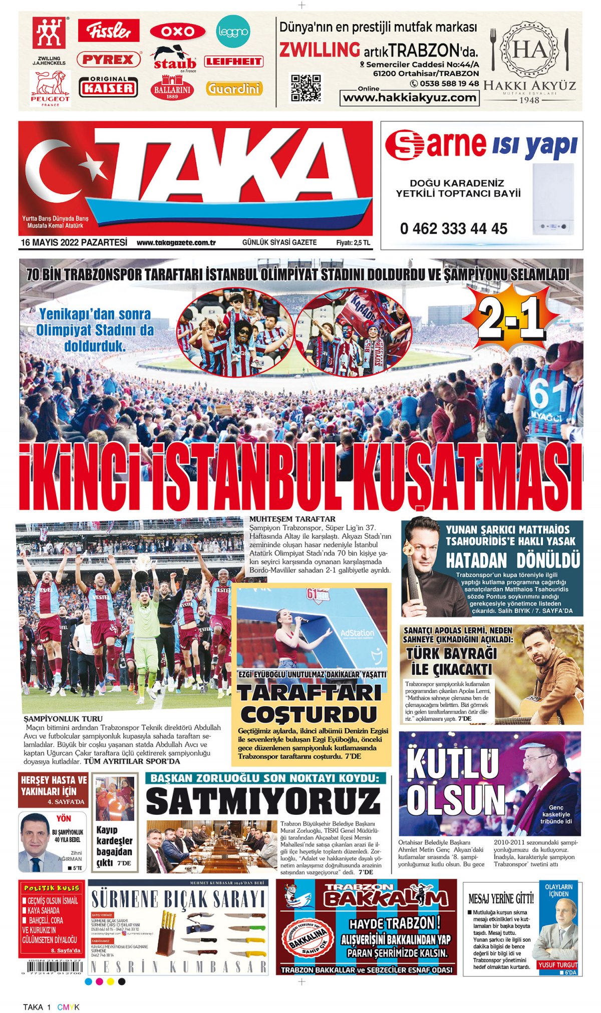 Taka Gazete - 16.05.2022 Manşeti