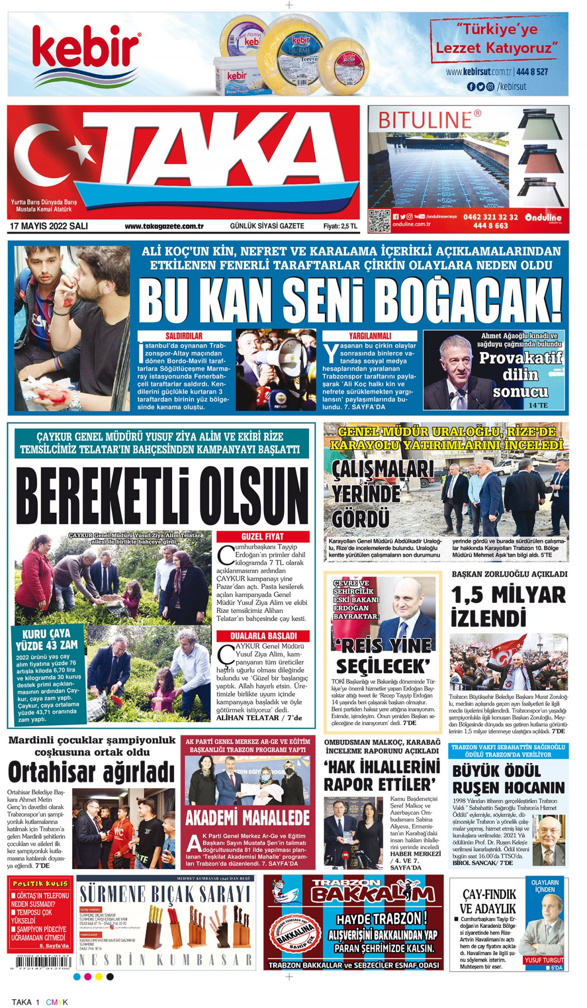 Taka Gazete - 17.05.2022 Manşeti